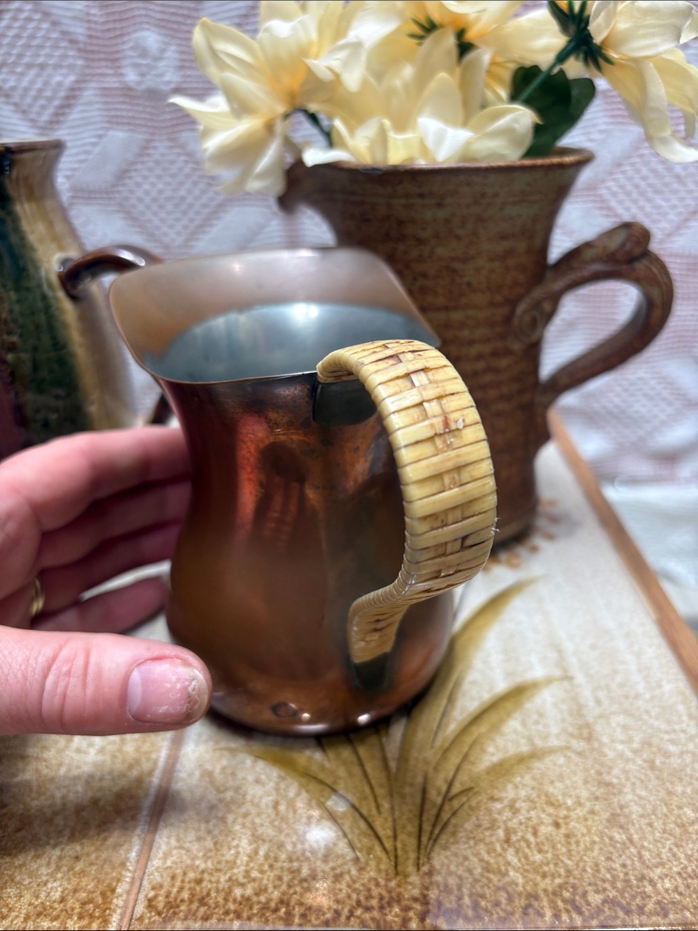 Copper-Tone Ceramic Pitcher Trio - Rustic Brown & Tan - Picture 13 of 16